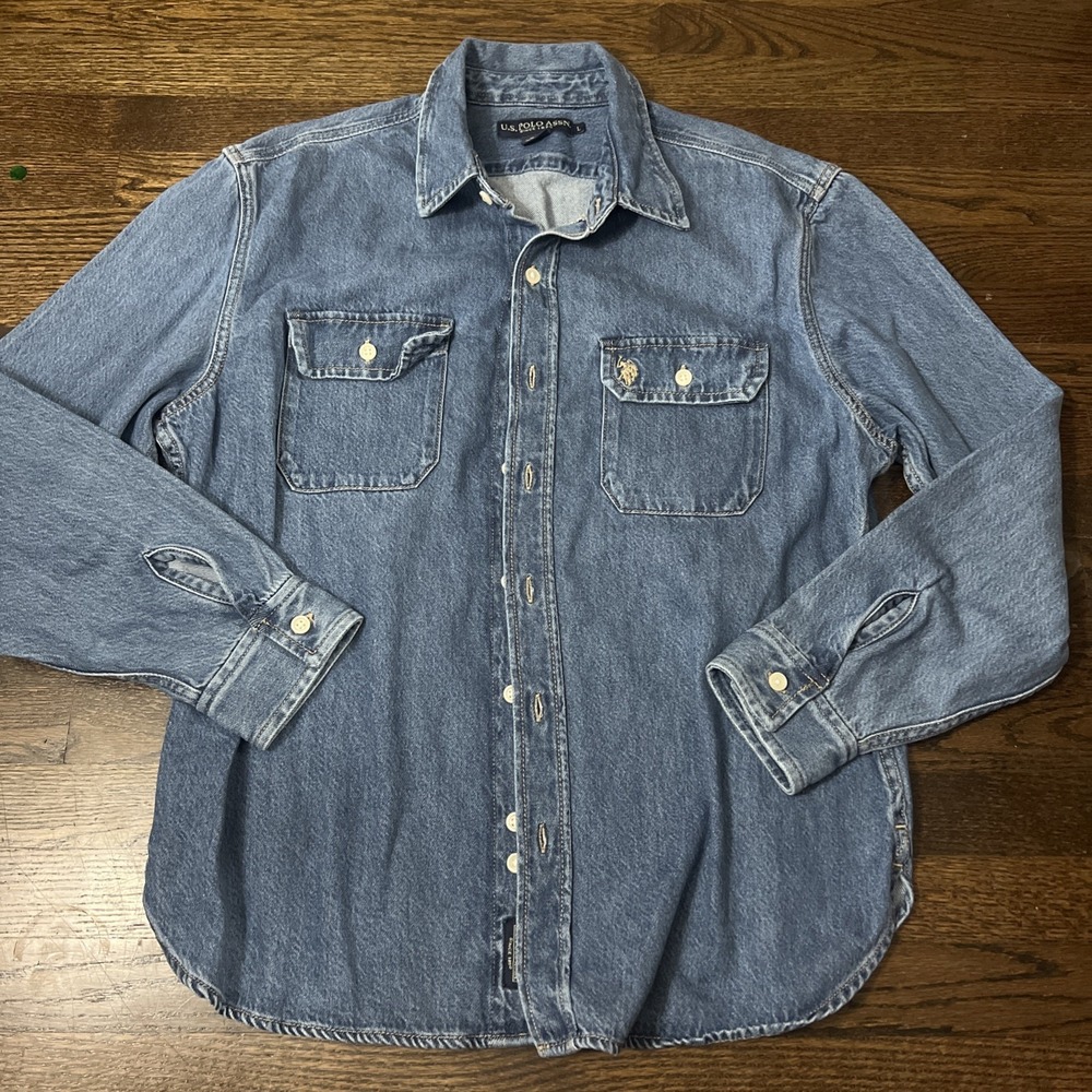 U.s Polo Assn Denim Shirt Large  Cotton Button Up Blue
